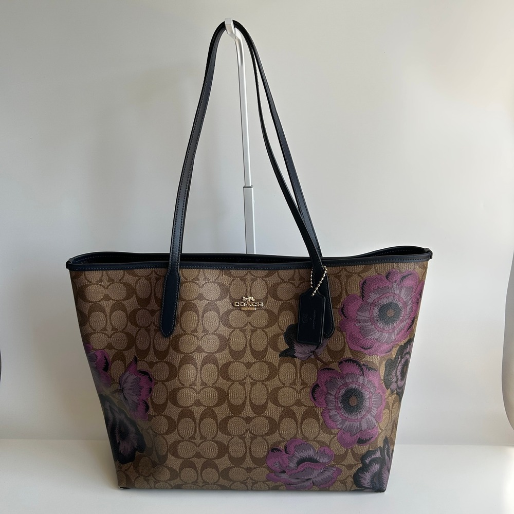 Coach City Tote Signature Canvas Purple Floral Kaffe Fassett Print 5697